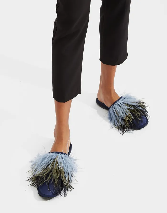 La Doublej Feather Slippers Solid Acquamarine In Raso Women Shoes
