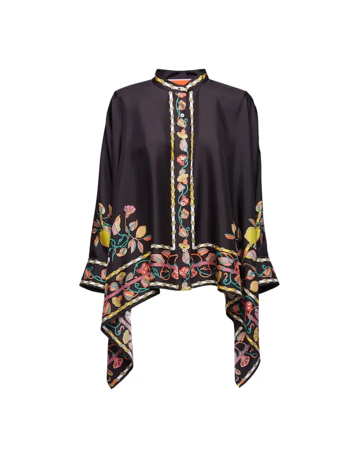 La Doublej Foulard Shirt Borboni Place Nero In Twill Silk Women Shirts and Tops