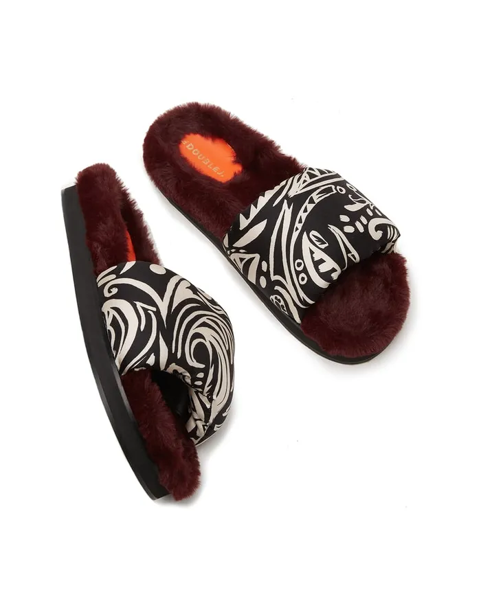 La Doublej Furry Slides Fauve In Twill Women Shoes