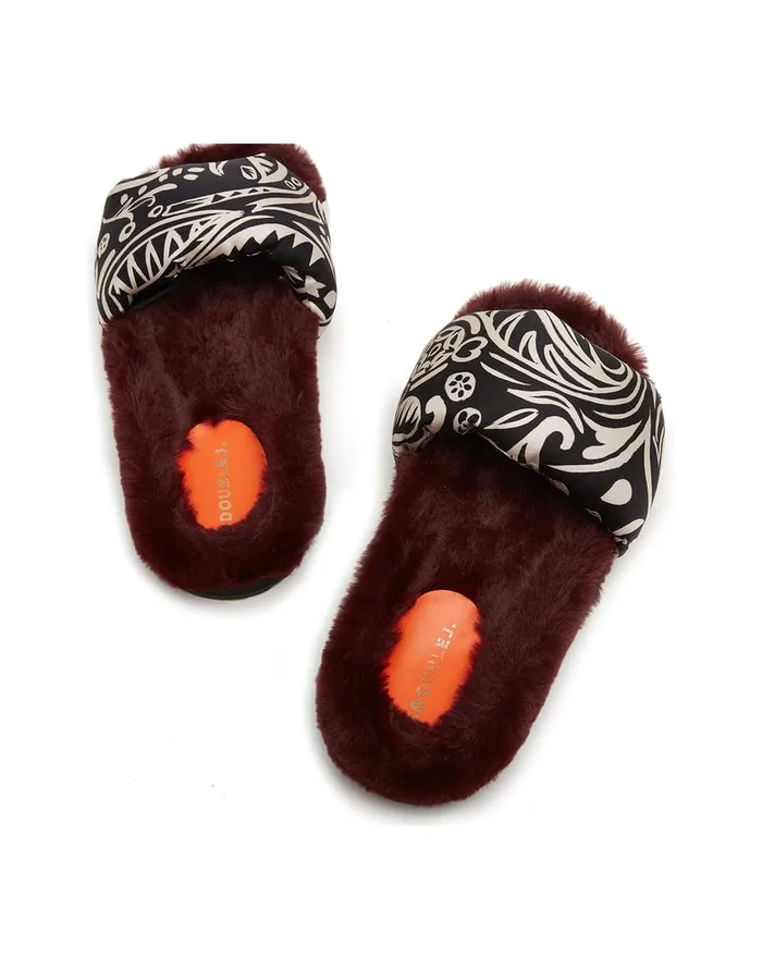 La Doublej Furry Slides Fauve In Twill Women Shoes