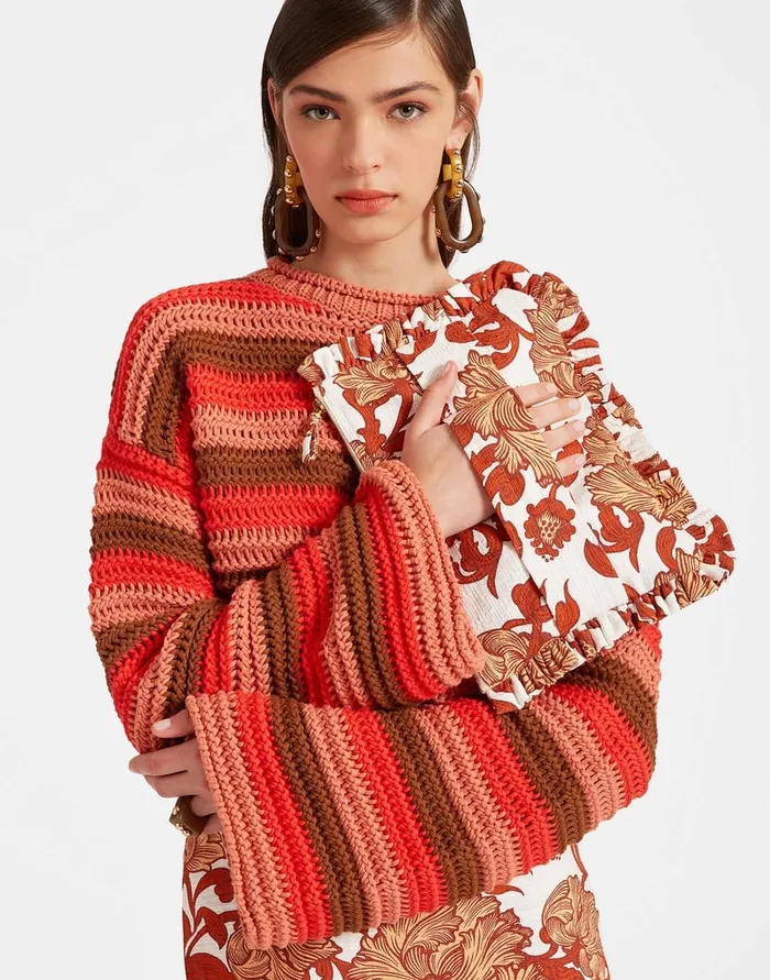 La Doublej Hand Pochette Reef White In Shot Cotton Women Bags and Pochettes