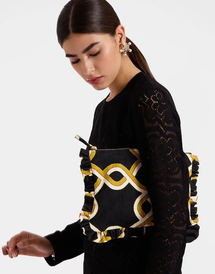 La Doublej Hand Pochette Tackle Black In Shot Cotton Women Bags and Pochettes