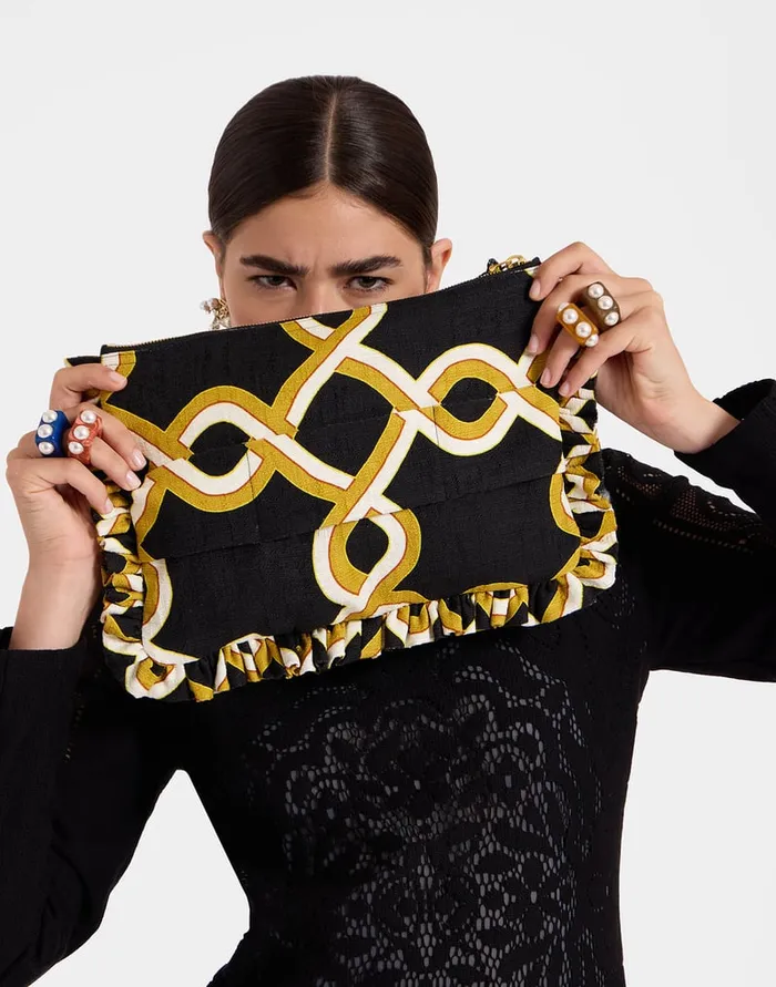 La Doublej Hand Pochette Tackle Black In Shot Cotton Women Bags and Pochettes