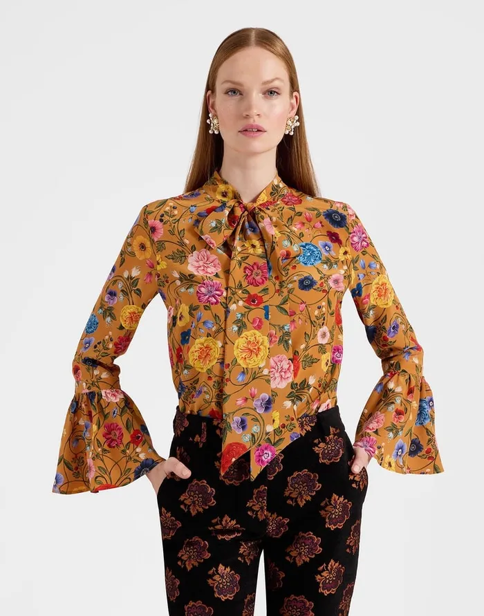 La Doublej Happy Wrist Top Botticelli Rust In Crepe De Chine Silk Women Shirts and Tops