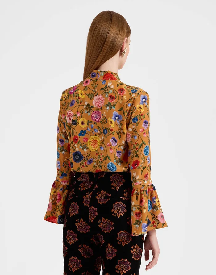 La Doublej Happy Wrist Top Botticelli Rust In Crepe De Chine Silk Women Shirts and Tops