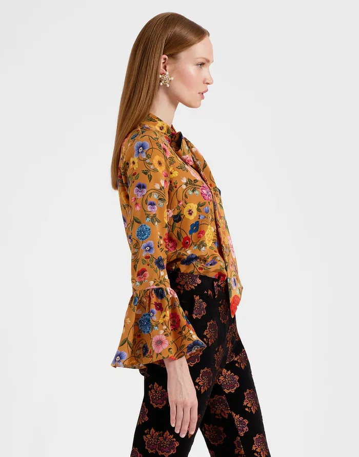 La Doublej Happy Wrist Top Botticelli Rust In Crepe De Chine Silk Women Shirts and Tops