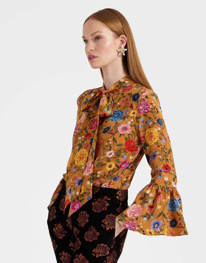 La Doublej Happy Wrist Top Botticelli Rust In Crepe De Chine Silk Women Shirts and Tops
