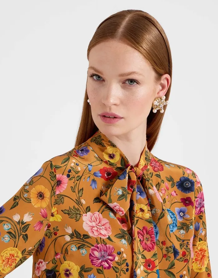 La Doublej Happy Wrist Top Botticelli Rust In Crepe De Chine Silk Women Shirts and Tops