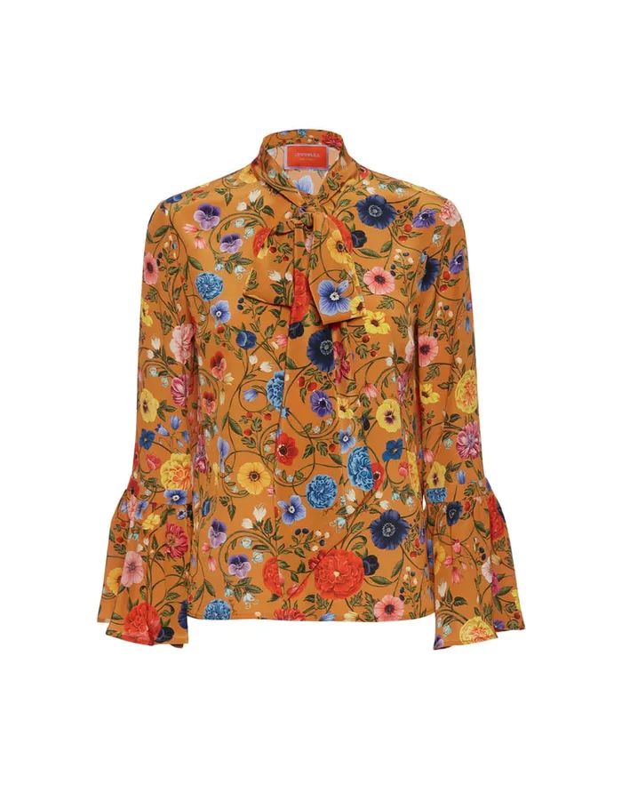 La Doublej Happy Wrist Top Botticelli Rust In Crepe De Chine Silk Women Shirts and Tops