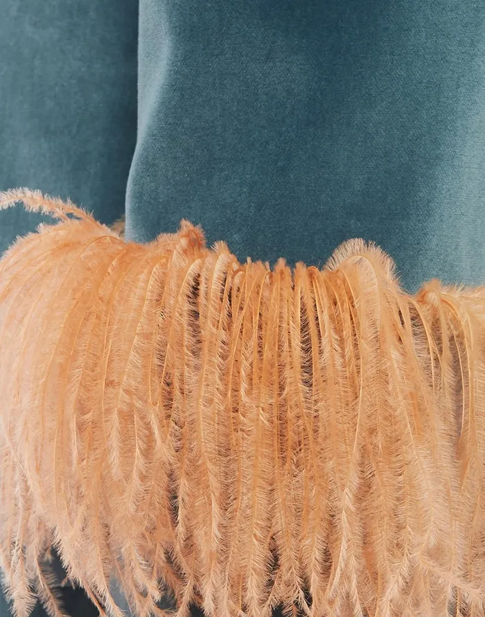 La Doublej Keaton Jacket Light Blue In Velvet With Feathers Women Outerwear