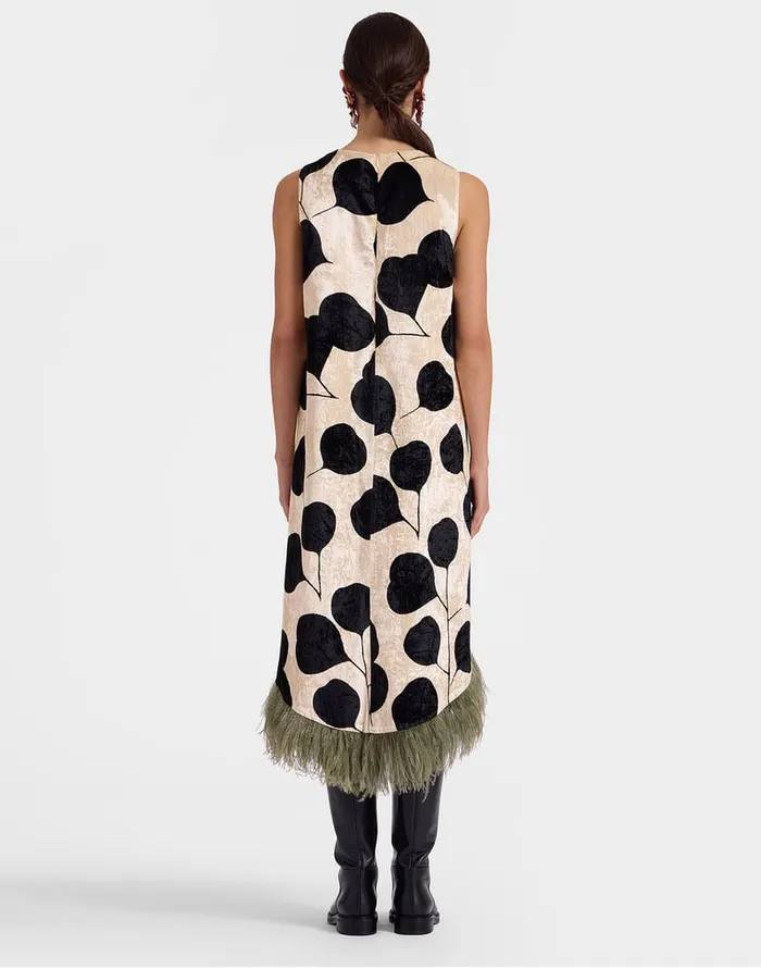 La Doublej La Scala High Dress Lunaria Light Pink In Crushed Velvet With Feathers Women Dresses