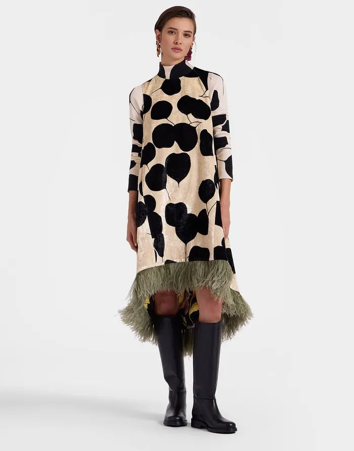 La Doublej La Scala High Dress Lunaria Light Pink In Crushed Velvet With Feathers Women Dresses