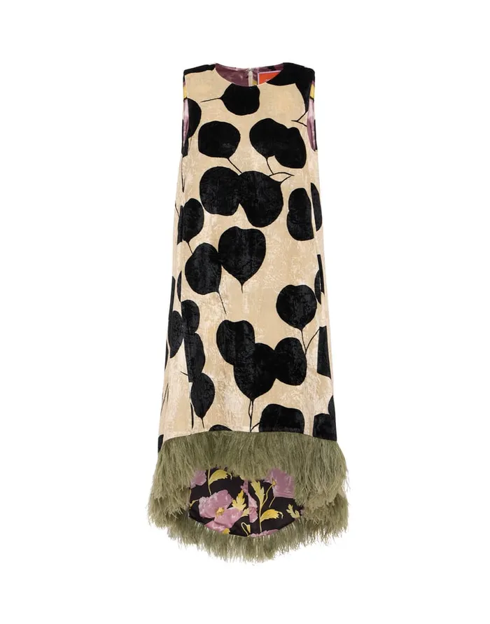 La Doublej La Scala High Dress Lunaria Light Pink In Crushed Velvet With Feathers Women Dresses
