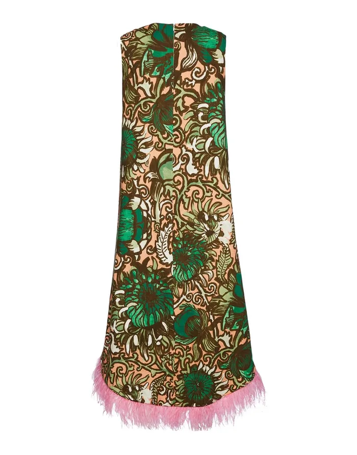 La Doublej La Scala High Dress With Feathers Anemone Pink In Shot Cotton Women Dresses