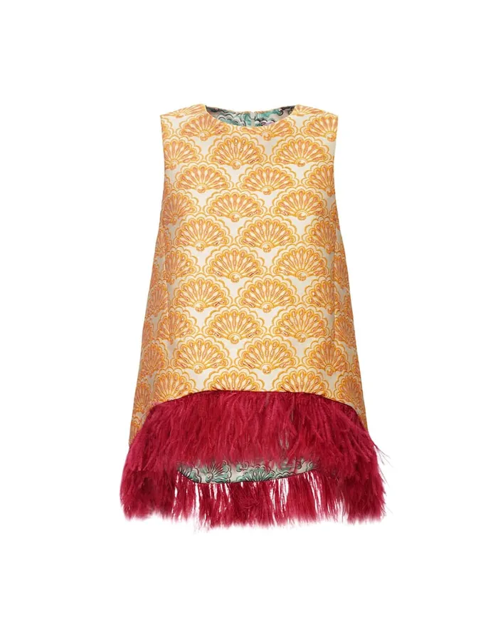 La Doublej La Scala Top Fans Gold In Jacquard With Feathers Women Shirts and Tops