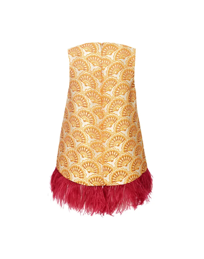 La Doublej La Scala Top Fans Gold In Jacquard With Feathers Women Shirts and Tops