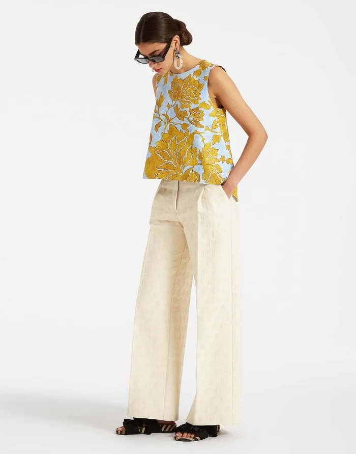 La Doublej La Scala Top Tangle Light Blue In Shot Cotton Women Shirts and Tops