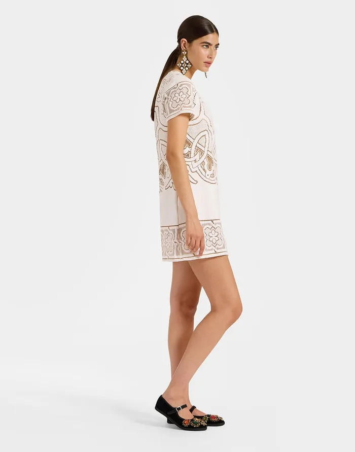 La Doublej Lacey Mini Swing Dress Solid White Smoke In Embroidered Cotton Women Dresses