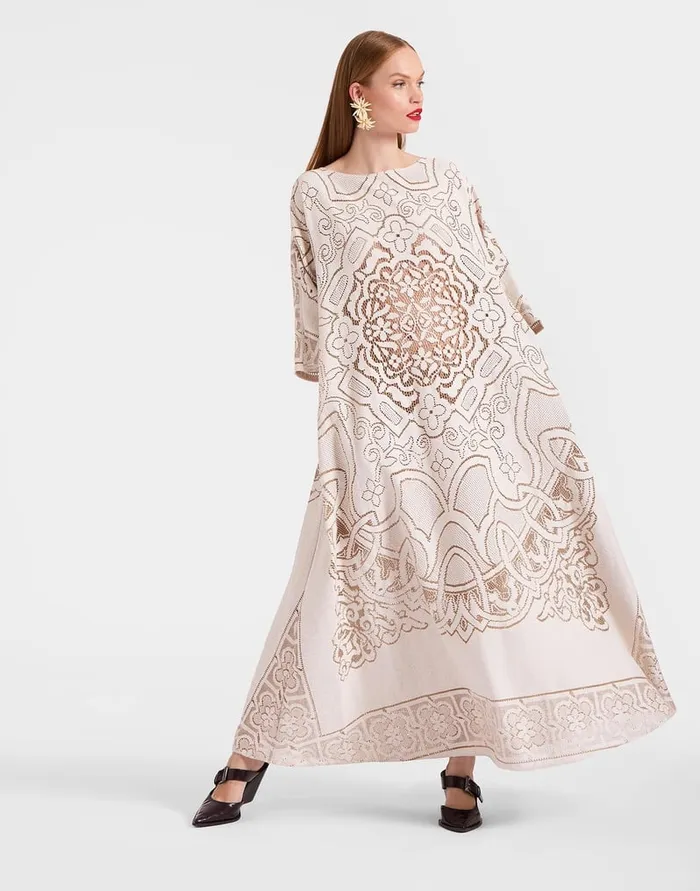 La Doublej Lacey Muumuu Dress Solid White Smoke In Embroidered Cotton Women Dresses
