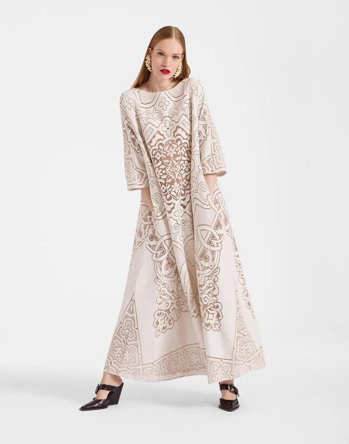 La Doublej Lacey Muumuu Dress Solid White Smoke In Embroidered Cotton Women Dresses
