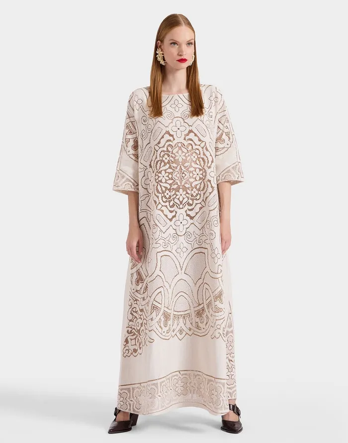 La Doublej Lacey Muumuu Dress Solid White Smoke In Embroidered Cotton Women Dresses