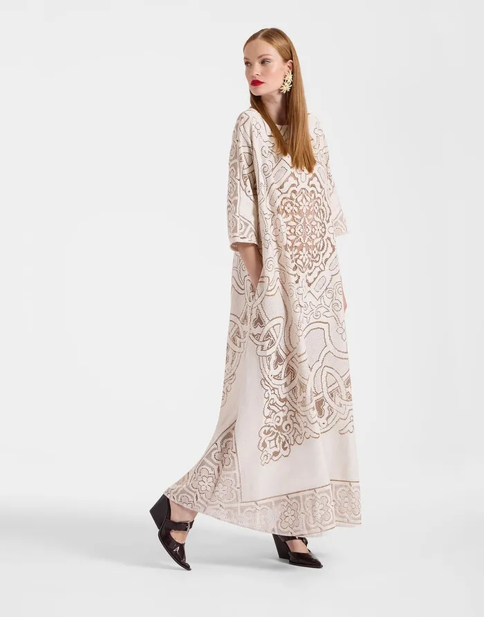 La Doublej Lacey Muumuu Dress Solid White Smoke In Embroidered Cotton Women Dresses