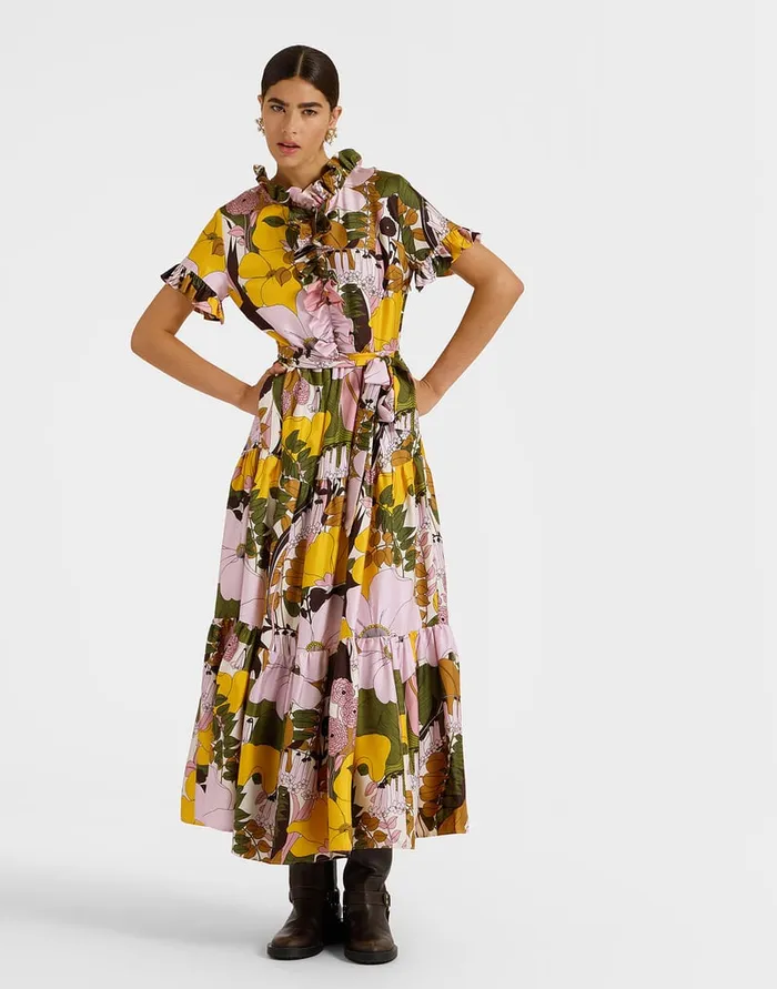La Doublej Long And Sassy Dress Big Flower Rose In Silk Twill Women Dresses