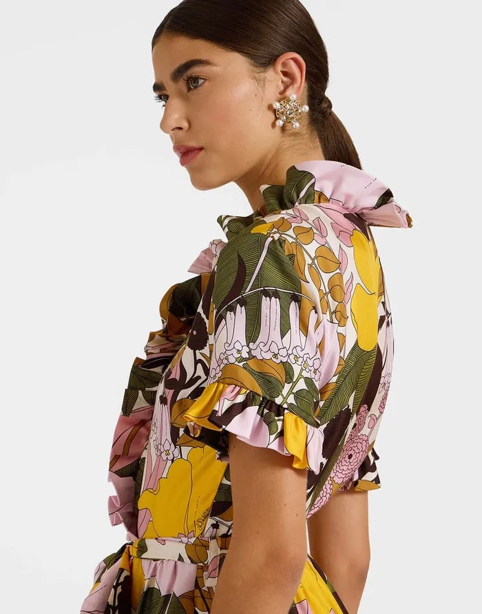 La Doublej Long And Sassy Dress Big Flower Rose In Silk Twill Women Dresses