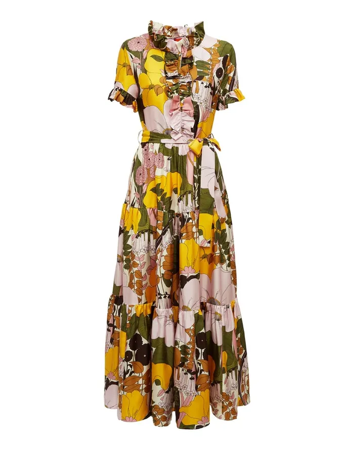 La Doublej Long And Sassy Dress Big Flower Rose In Silk Twill Women Dresses