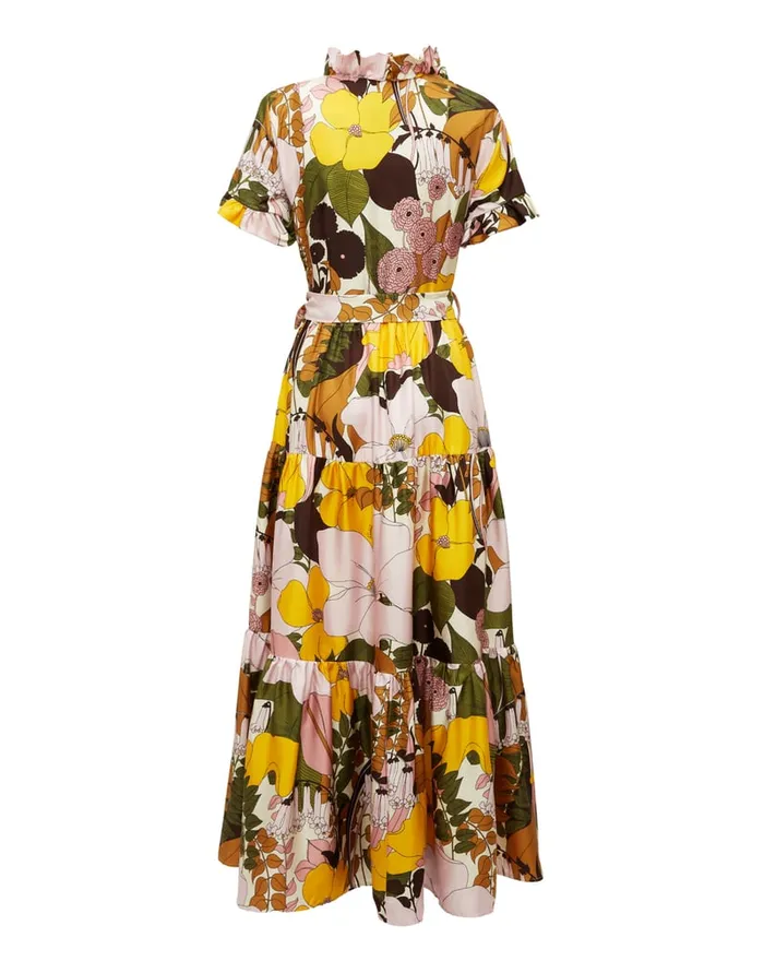 La Doublej Long And Sassy Dress Big Flower Rose In Silk Twill Women Dresses