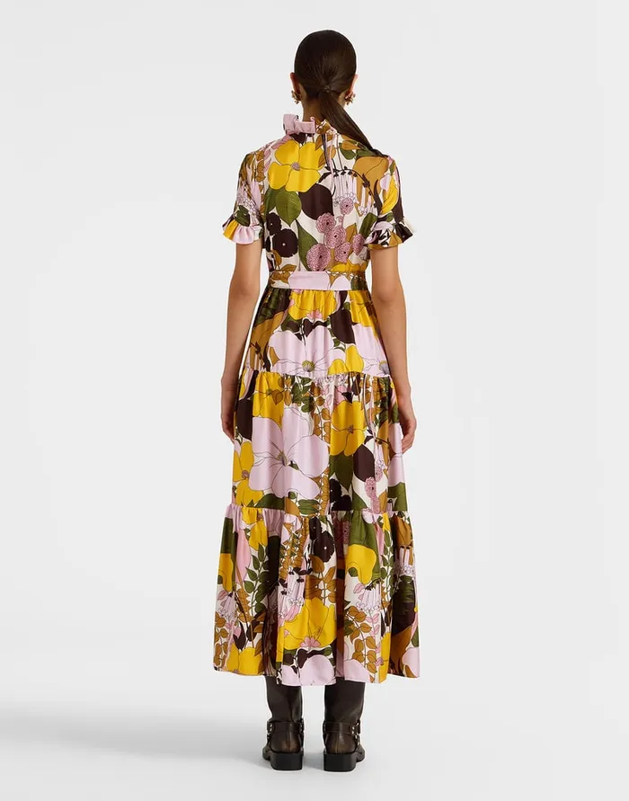 La Doublej Long And Sassy Dress Big Flower Rose In Silk Twill Women Dresses