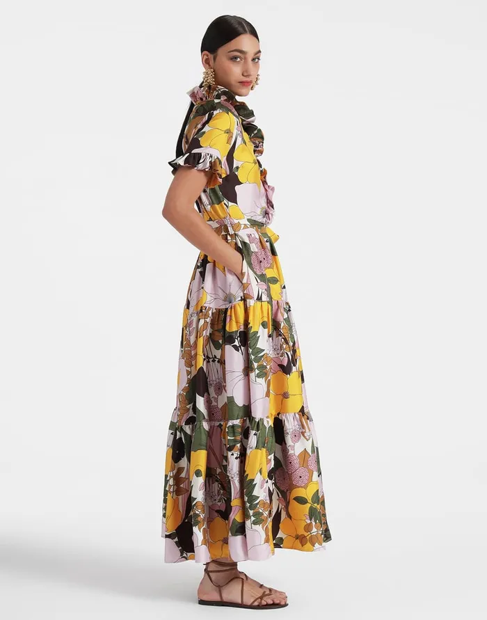 La Doublej Long And Sassy Dress Big Flower Rose In Silk Twill Women Dresses