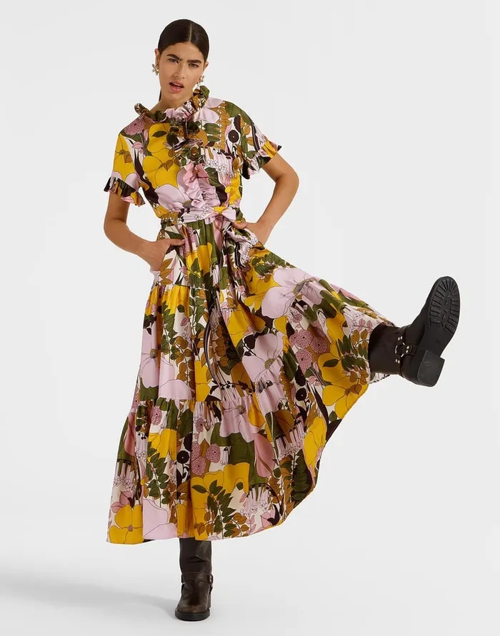 La Doublej Long And Sassy Dress Big Flower Rose In Silk Twill Women Dresses