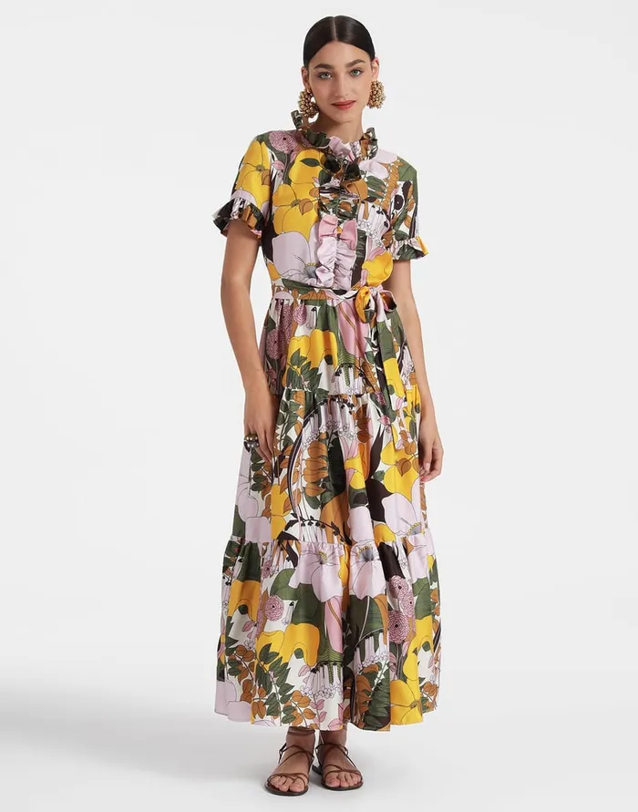 La Doublej Long And Sassy Dress Big Flower Rose In Silk Twill Women Dresses