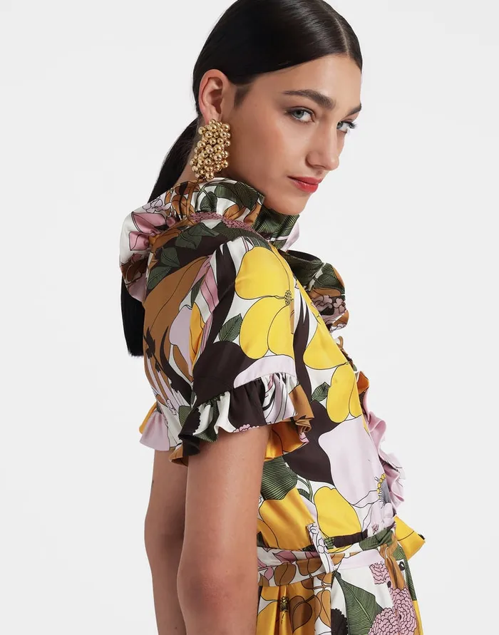 La Doublej Long And Sassy Dress Big Flower Rose In Silk Twill Women Dresses