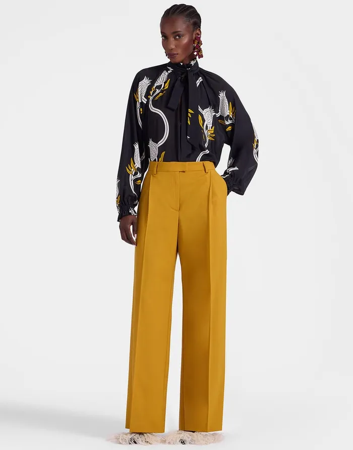 La Doublej Loose Pants Solid Dark Yellow In Stretch Wool Women Shorts and Pants