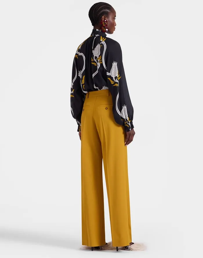La Doublej Loose Pants Solid Dark Yellow In Stretch Wool Women Shorts and Pants