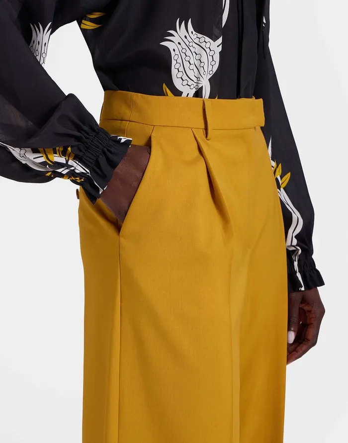 La Doublej Loose Pants Solid Dark Yellow In Stretch Wool Women Shorts and Pants