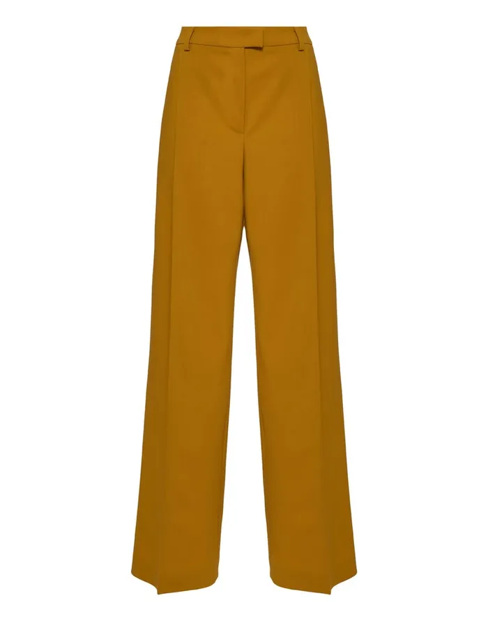 La Doublej Loose Pants Solid Dark Yellow In Stretch Wool Women Shorts and Pants