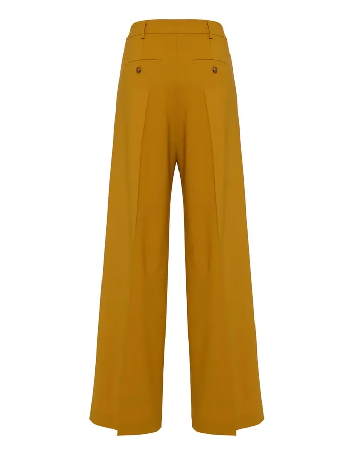 La Doublej Loose Pants Solid Dark Yellow In Stretch Wool Women Shorts and Pants