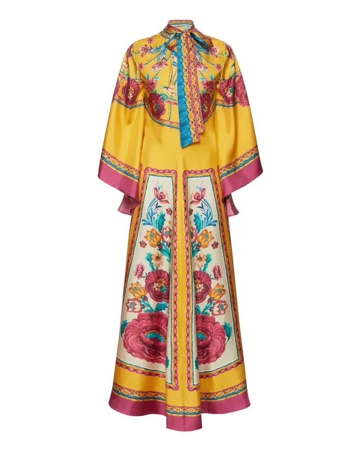 La Doublej Magnifico Dress Zodiac Place Marigold In Silk Twill Women Dresses