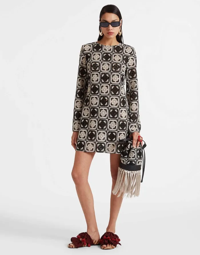 La Doublej Mini Supreme Swing Dress Mini Tiles Black In Macram Women Dresses