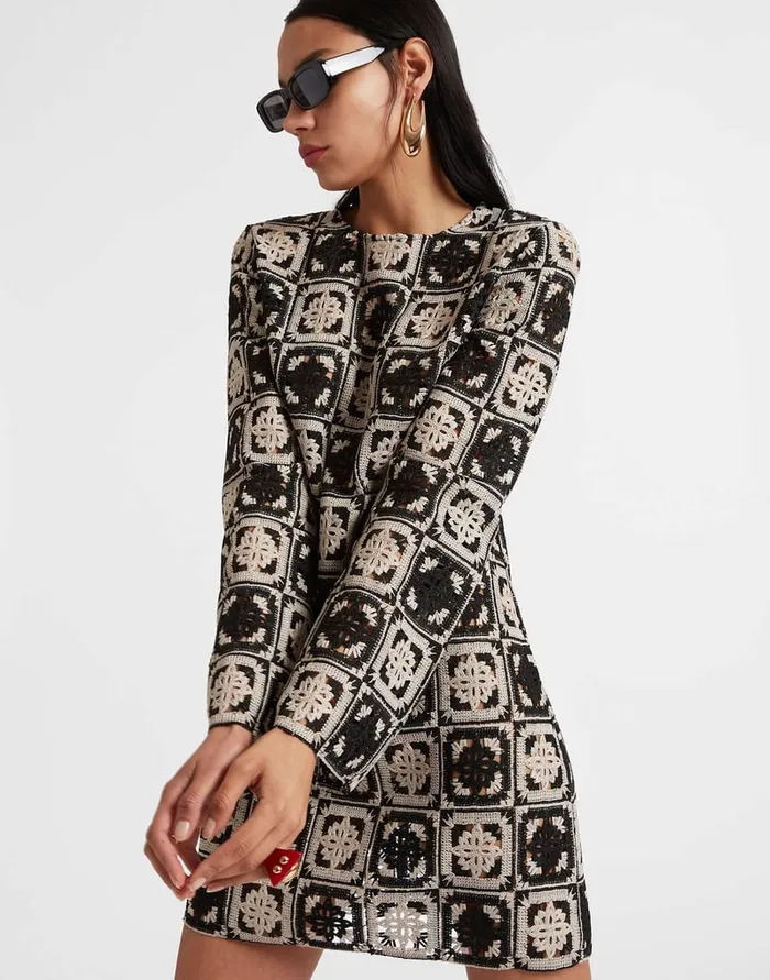 La Doublej Mini Supreme Swing Dress Mini Tiles Black In Macram Women Dresses