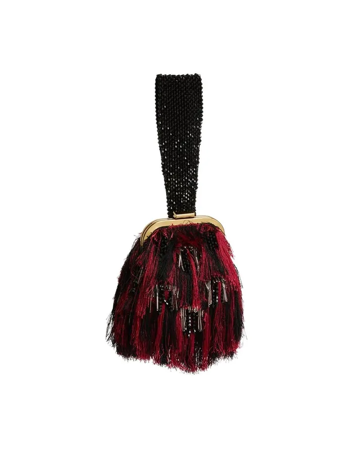 La Doublej Palazzo Mini Bag Fuzzy Leopard Black In Embroidered Women Bags and Pochettes
