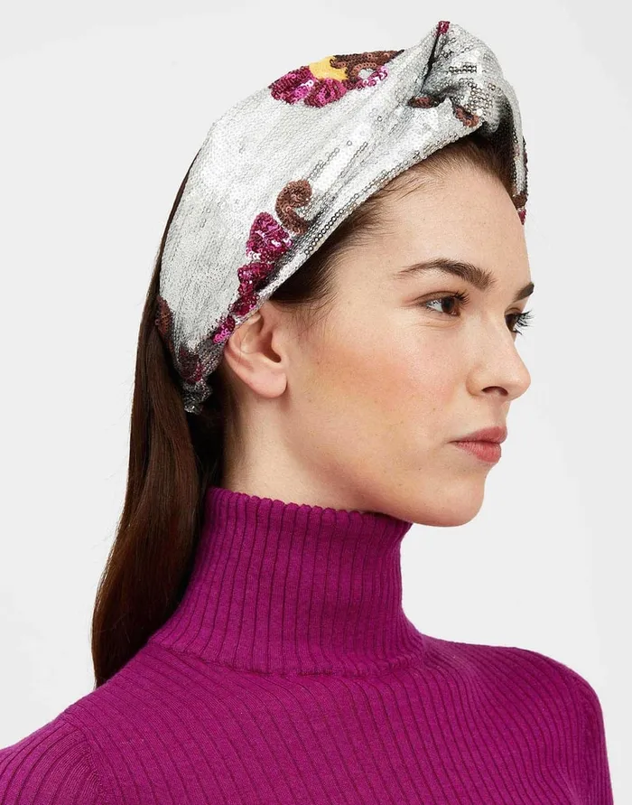 La Doublej Pinup Headband Silver In Textured Sequins Women Hair Accessories
