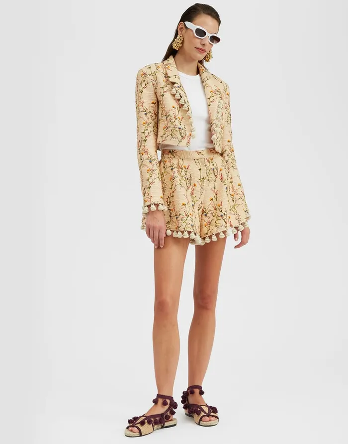 La Doublej Playa Shorts Primavera Cream In Tweed With Tassels Women Shorts and Pants