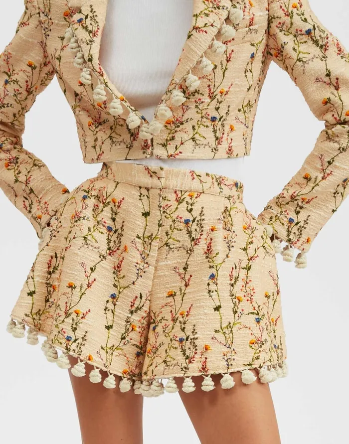 La Doublej Playa Shorts Primavera Cream In Tweed With Tassels Women Shorts and Pants