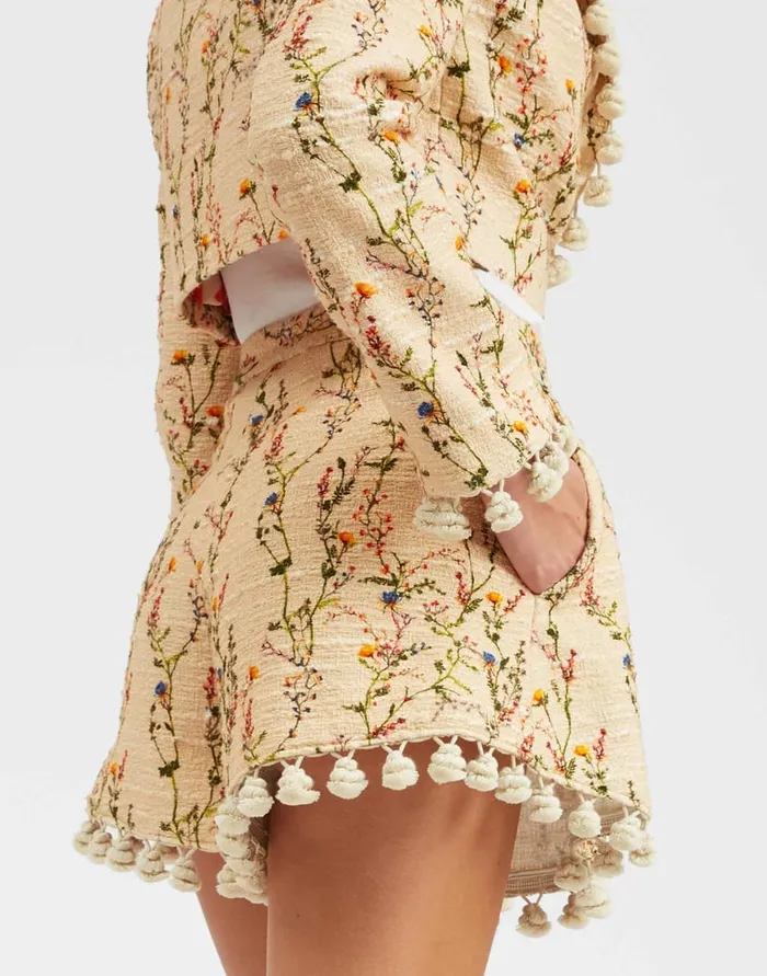 La Doublej Playa Shorts Primavera Cream In Tweed With Tassels Women Shorts and Pants