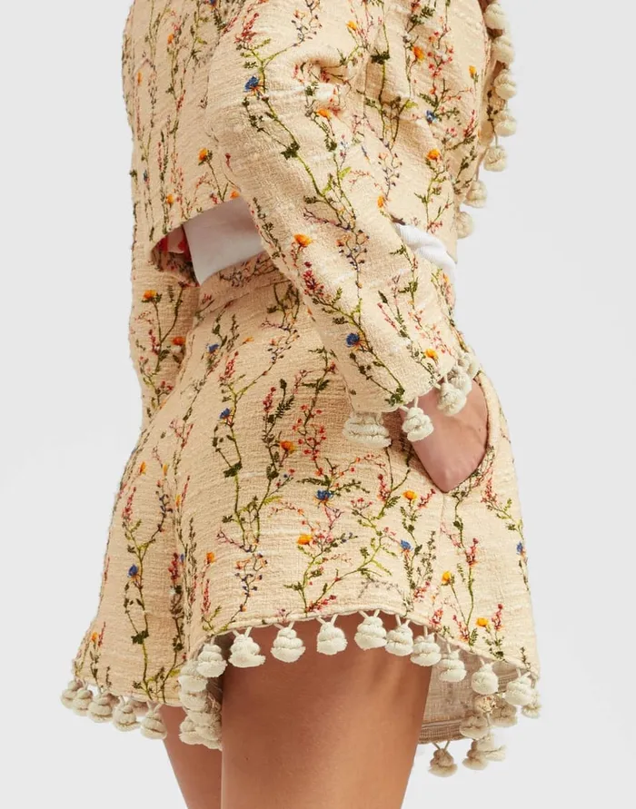La Doublej Playa Shorts Primavera Cream In Tweed With Tassels Women Shorts and Pants