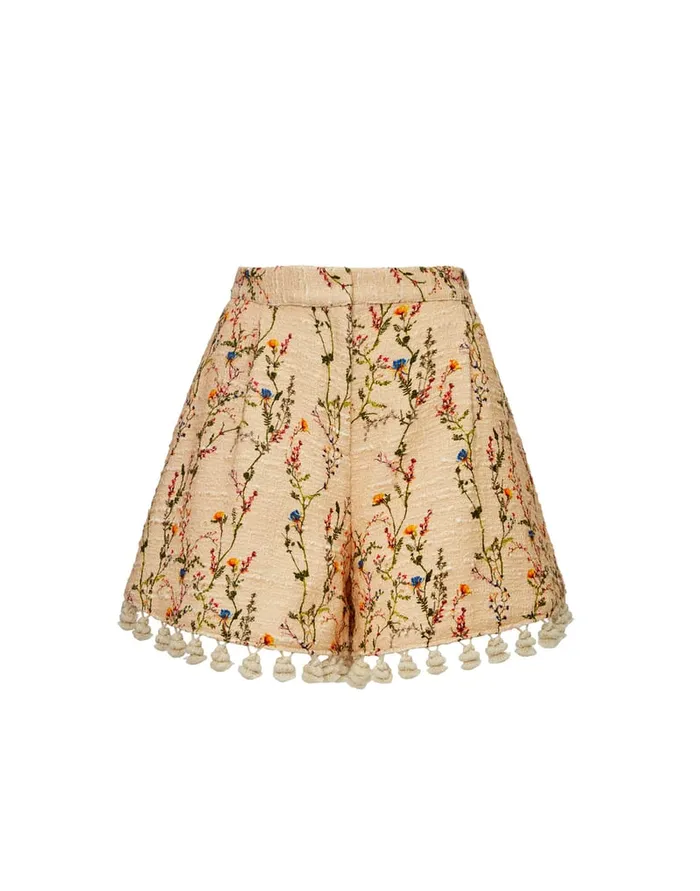 La Doublej Playa Shorts Primavera Cream In Tweed With Tassels Women Shorts and Pants